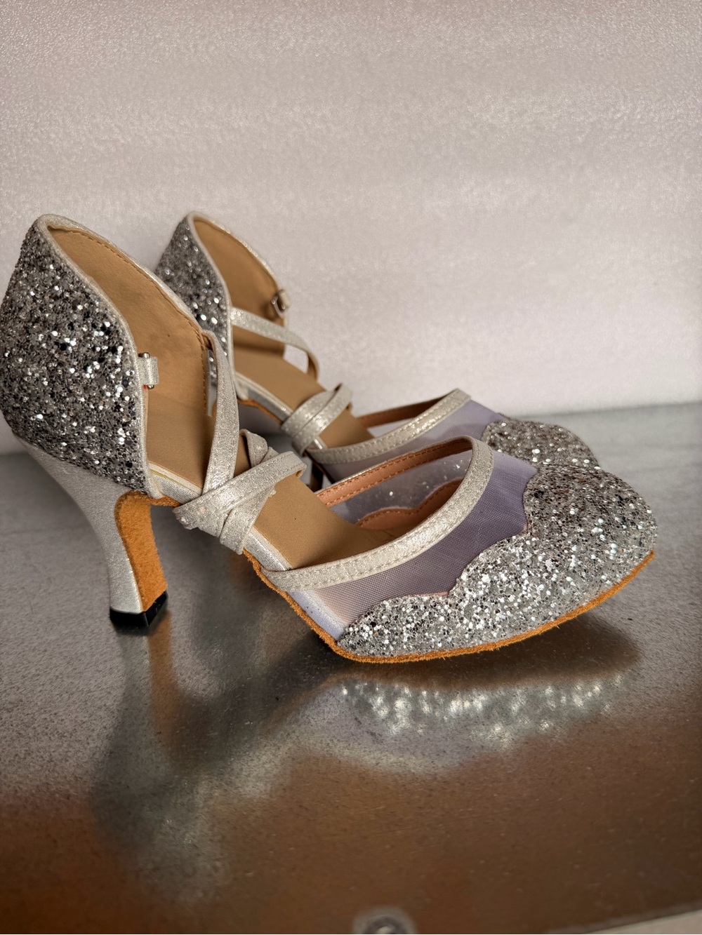 Silver Glitter Strappy Evening Heels